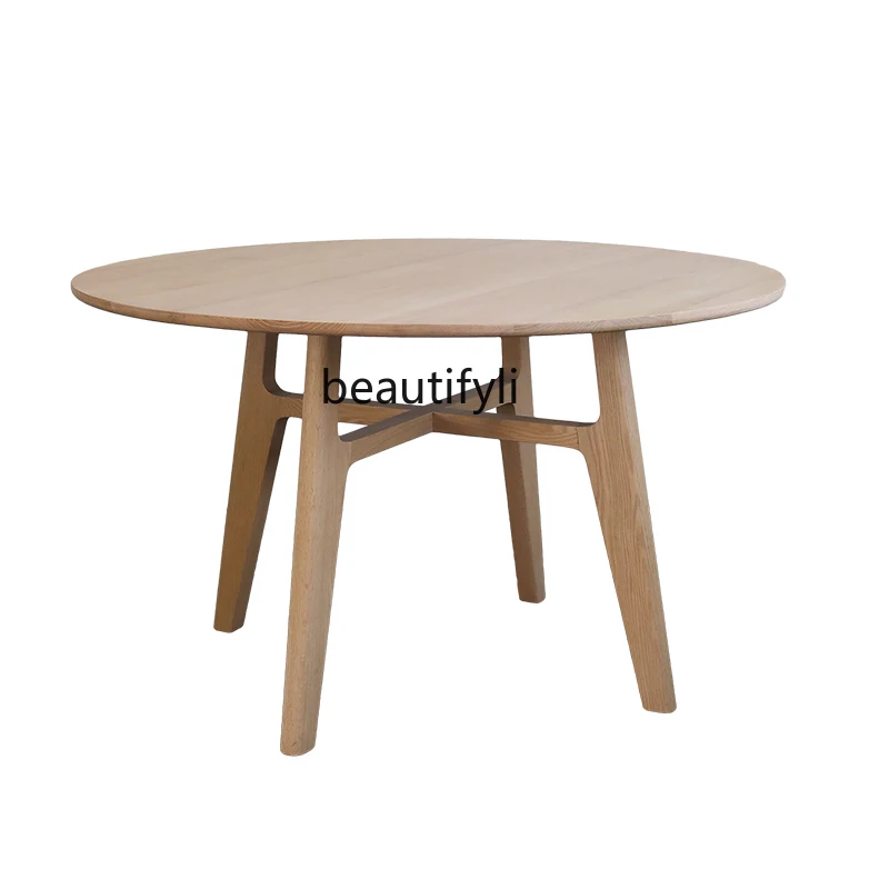 

Nordic solid wood round table French retro oak dining table medieval home dining table small apartment log style