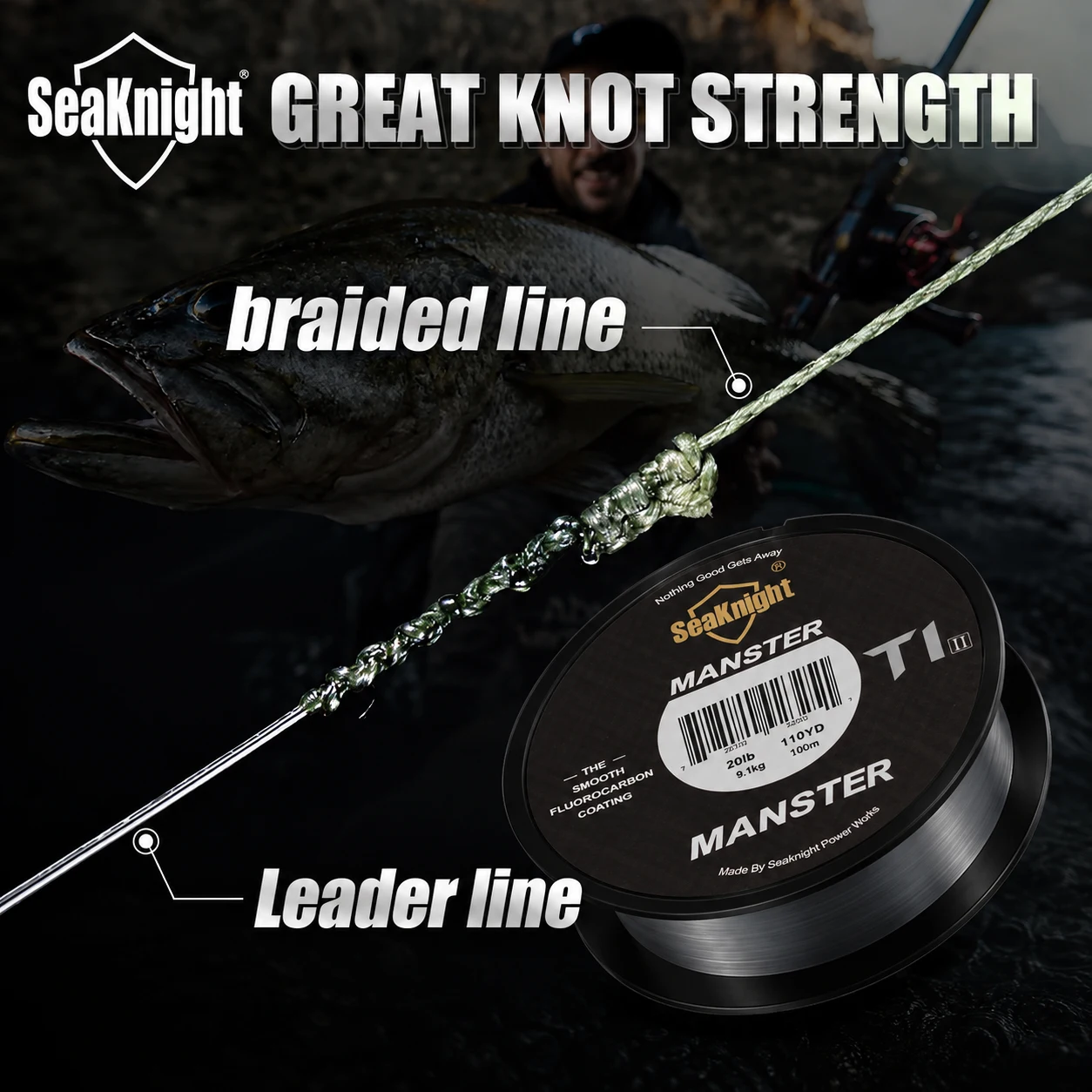 SeaKnight Brand MANSTER T1 II Series 100%Two-layer Fluorocarbon Coating Fishing Line 100M 50M Fast Sinking Line Stronger 3-100LB gallery 5