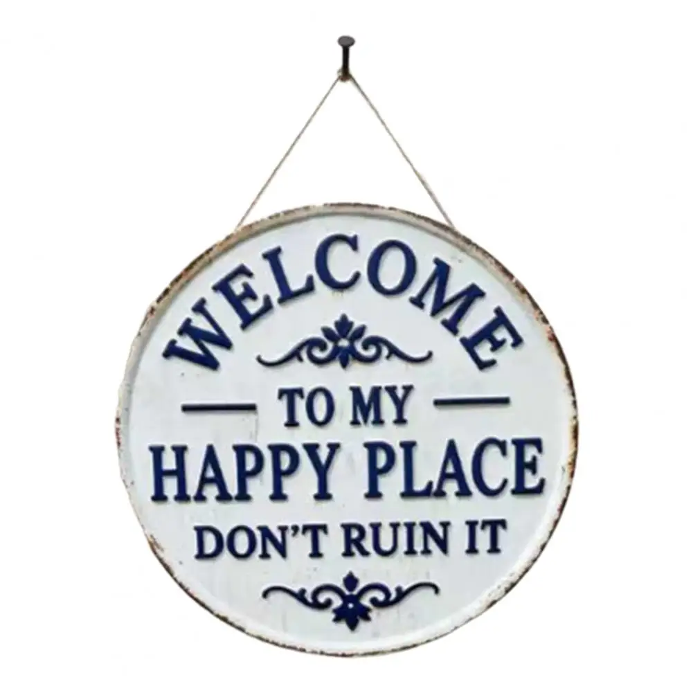 

Garden Welcome Sign for Front Door Round Weatherproof Metal Hanging Plaque for Home Office Bedroom Kitchen Dining Bar Decor