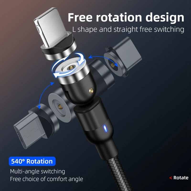 Cargador magnético para teléfono, Cable micro-usb tipo C de carga rápida para iPhone 12, 11 Pro, X Max, 7, 8 Plus, Xiaomi, 540