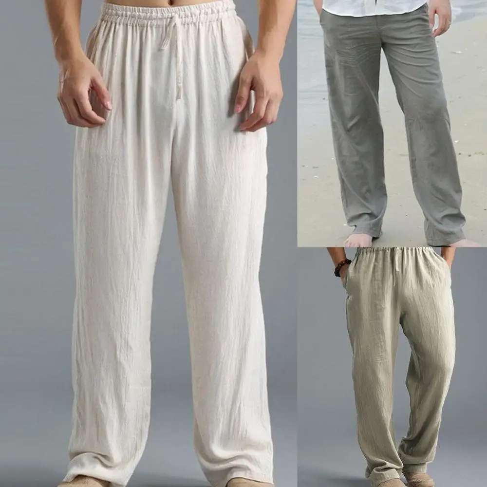 

Men's Large Pants Cotton Linen Casual Pants Loose Wide Leg Pants Lace up for Home Comfort Large Size 5xl Men Fashion