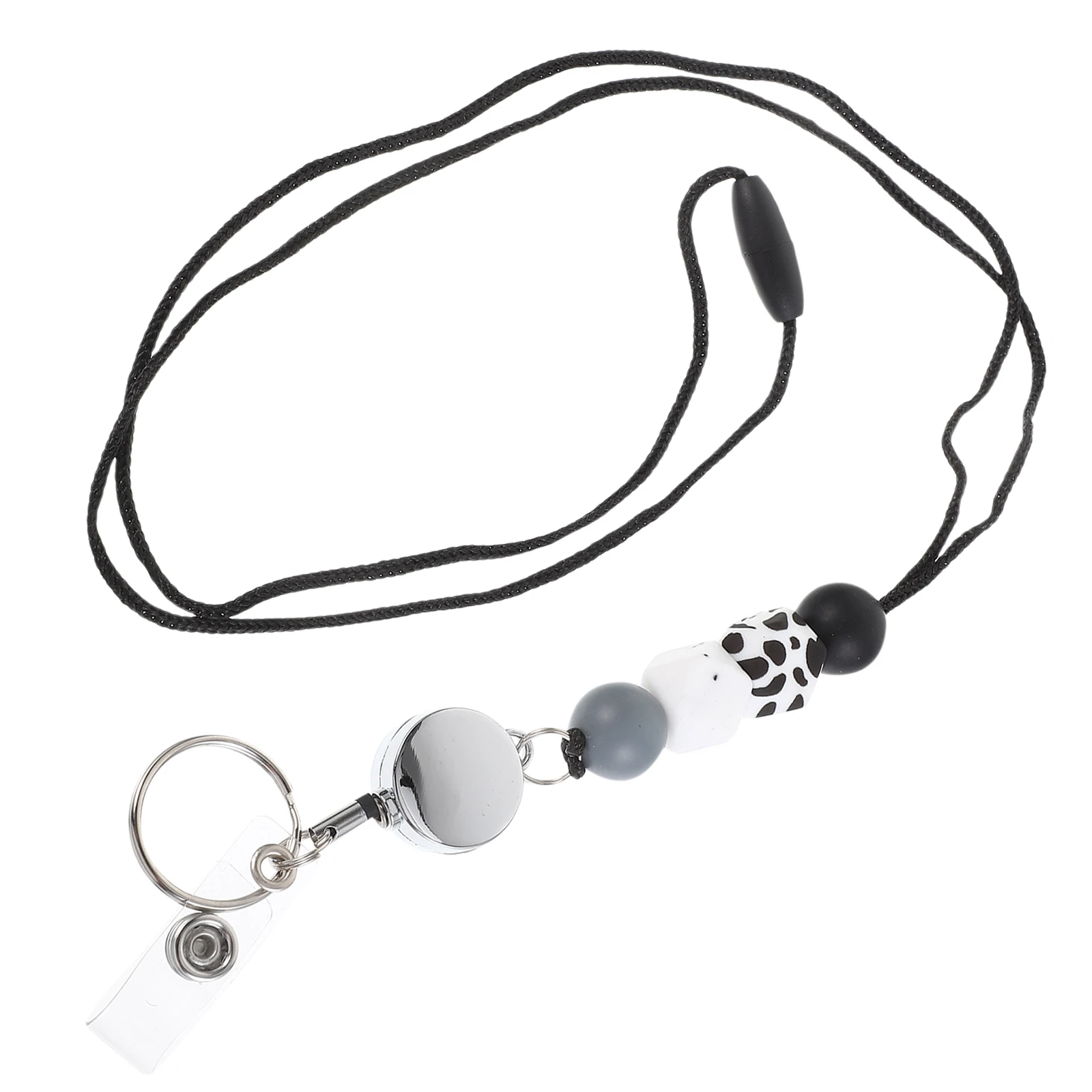 

Badge Holders Lanyard ID Card Reusable Silicone Beaded Clips Necklace Retractable Teacher Accessories Elastic Office Hospital