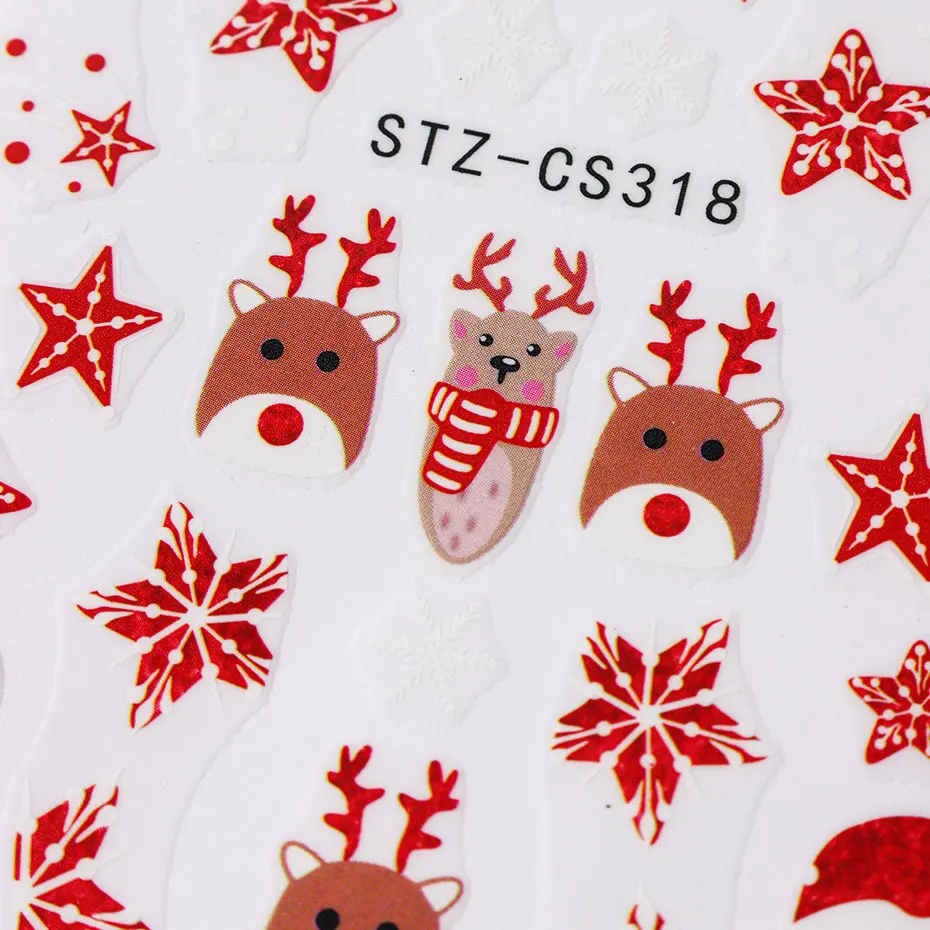 2/3pcs Kerst Rode Glitter Nail Charms Folies 3D Boog Franse Letters Nail Stickers Cartoon Elanden Kerstman Sneeuwvlok ster Decals Decor