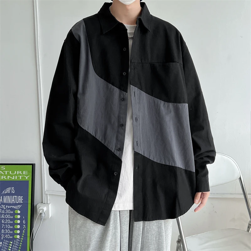 

Large Size Men's Casual Shirt Long Sleeve Loose Fit Spring Autumn Japanese Style Polyester Outerwear Youth Fashion