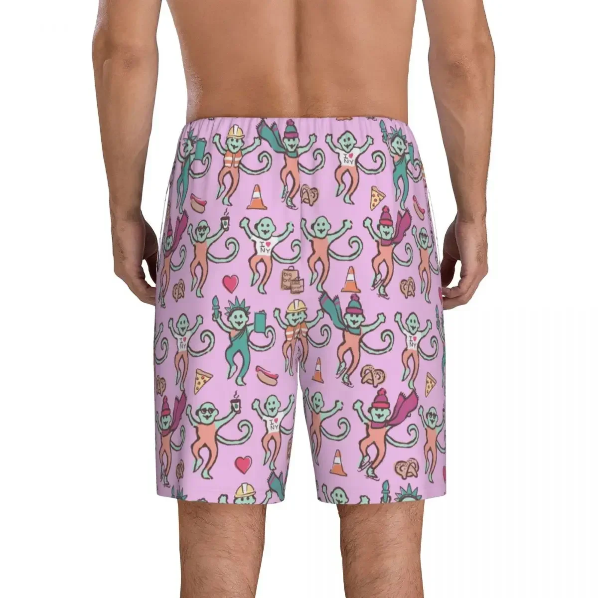 Custom Preppy Roller Monkeys Rabbit Pajama Shorts Men Sleepwear Lounge Bottom Stretch Sleep Short Pjs with Pockets