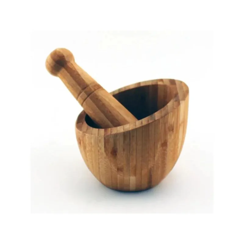 Mortaio e pestello naturale in bambù da 2 pezzi