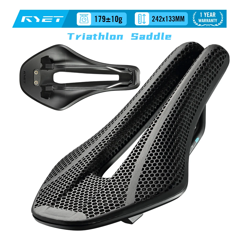 

RYET 3D Printed TT Saddle, 242x133mm 179g Carbon Fiber Rail Short Nose Aero Design Bicycle Cushion for Time Trial Triathlon Bike