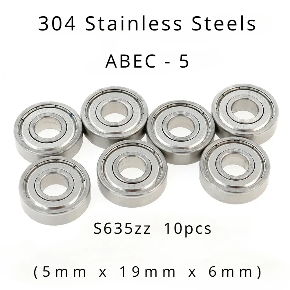 

Veekaft High Performance 304 Stainless Steel ABEC-5 Miniature Deep Groove Ball Bearings - S635zz size:5mmx19mmx6mm of 10pcs