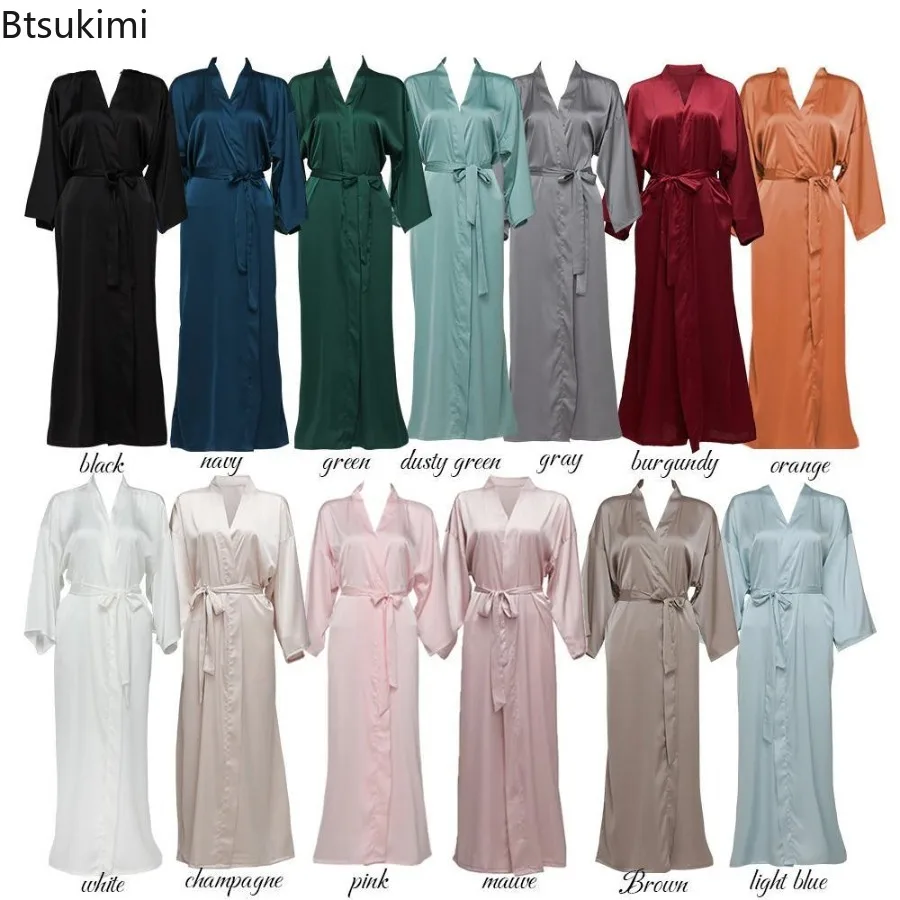 

Women's Sexy Long Kimono Bathrobe Gown Female Wedding Robe Summer Sleepwear Nightgown Loose Silk Satin Home Dress Lounge Wear