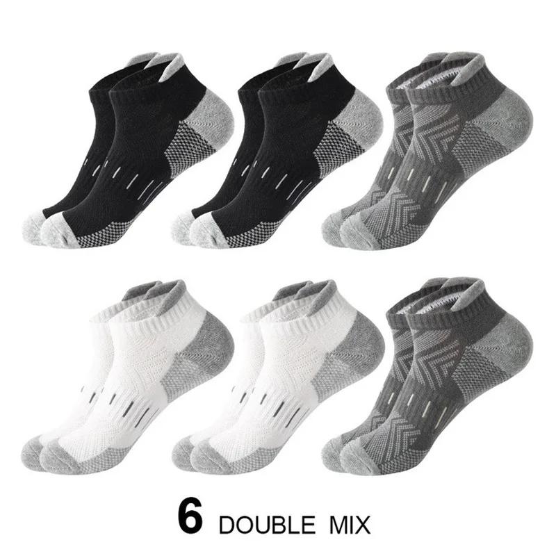 6 Pairs Men Marathon Running Socks Comfortable Sweat Absorbing Breathable Wear-Resistant Mesh Football Basketball Sports Socks