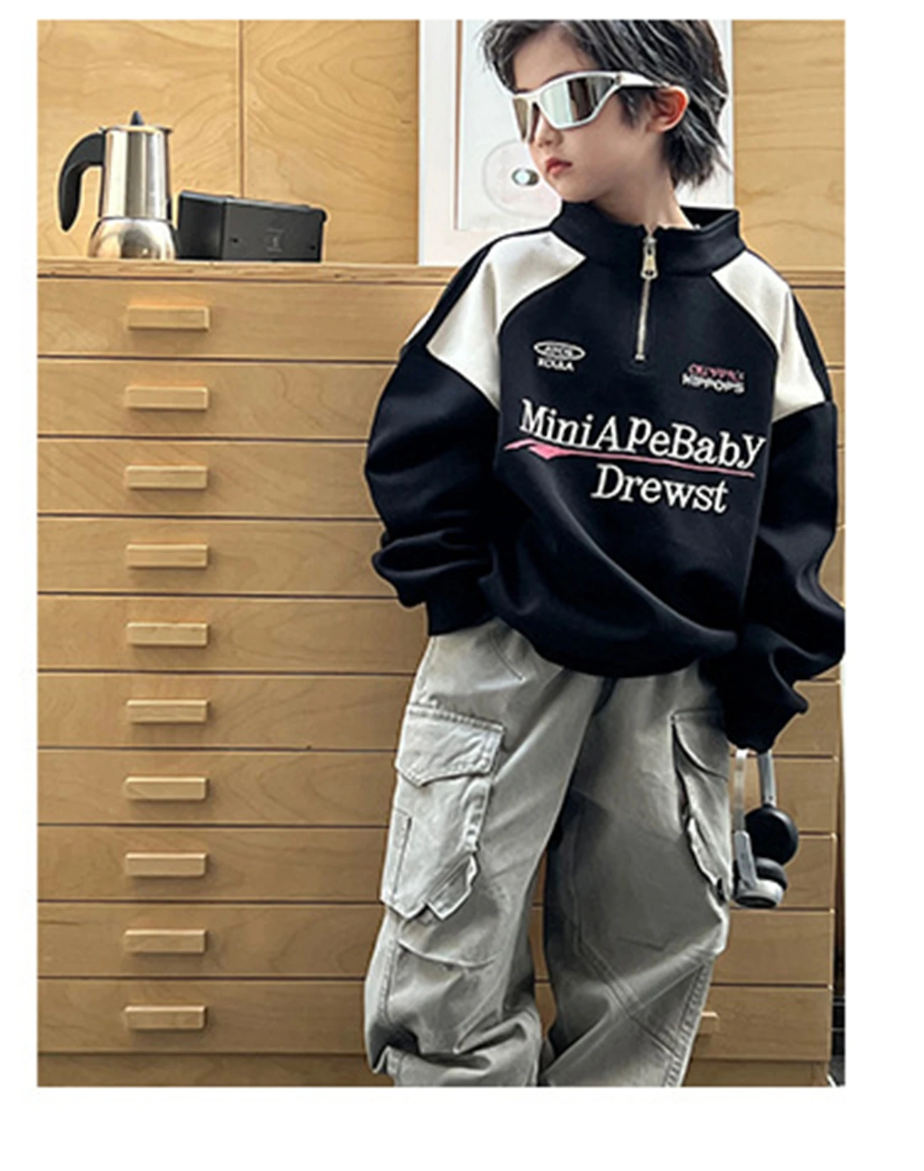 Autumn Pure Cotton Work Pants for Boys Trendy Retro Stir-fried Color Embroidered Casual Stylish Baby Clothes 2025