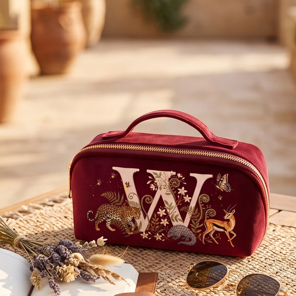 Vintage Dreamy Women's Makeup Organizer Velvet Pouch Imitation Embroidery Style for Cosmetic Storage Travel Organizer For Women