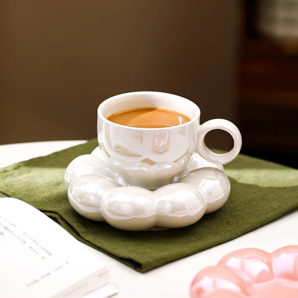 Macaron Color Floral Ceramic Cup & Saucer, Trendy Ins Style Mug, Home Cup Set for Afternoon Tea