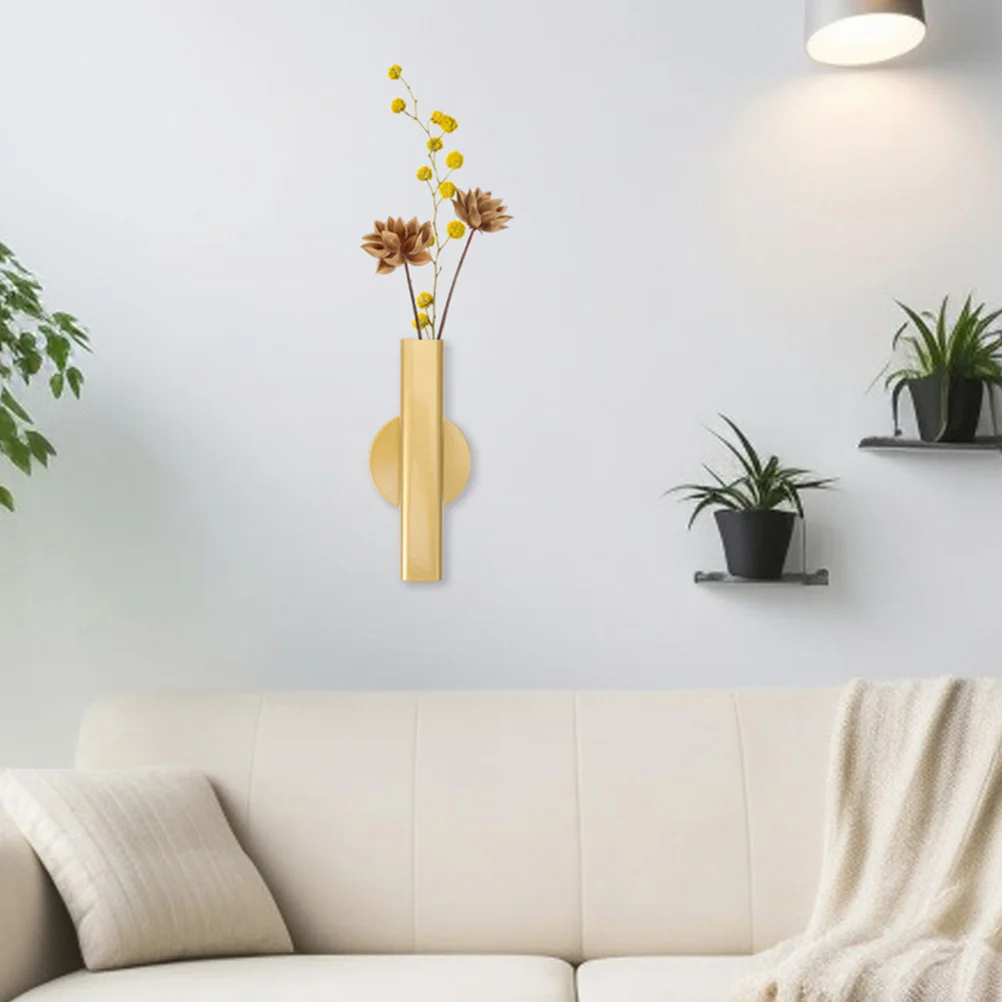 

2Pcs Nordic Wall-Mounted Flower Vase Metal Floral Tube Creative Home Decor Hallway Living Room Adhesive Decorative Wall Flower