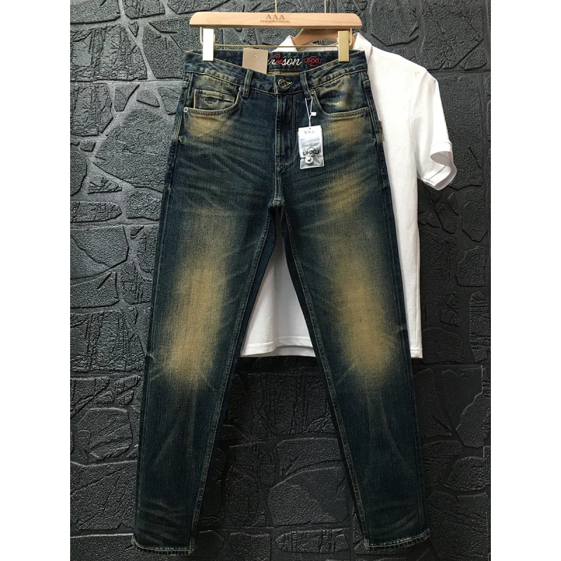 

Heavy duty washed denim jeans for men, high-end light luxury American retro casual fit, straight tube nostalgic versatile pants