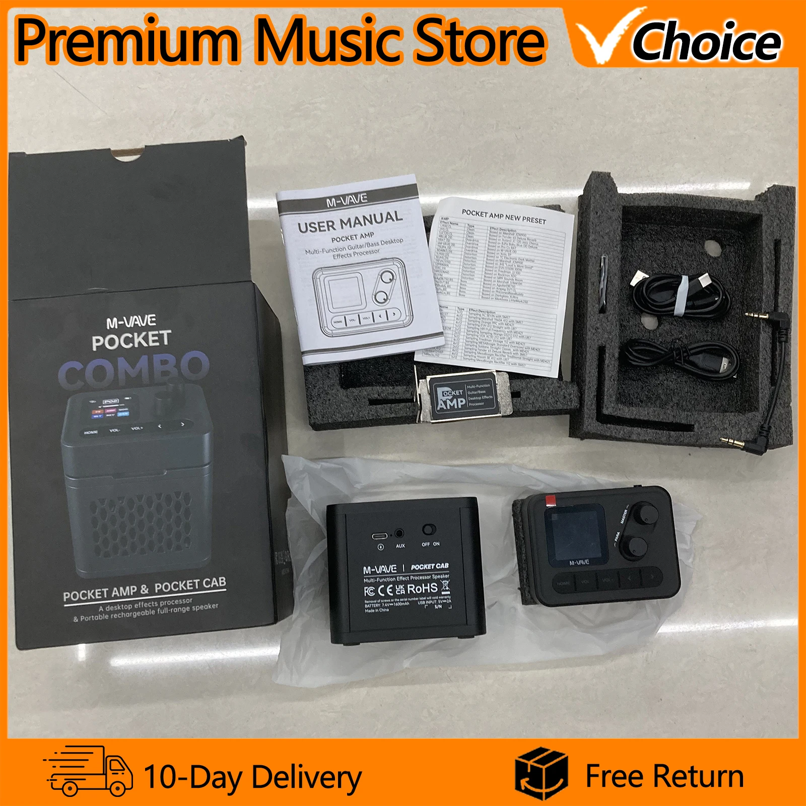 M-VAVE Pocket Comb Guitar Multi-Effects Processor & Amplifier 6 Effect Modules with 80 Presets IR Cabinet Simulation Function
