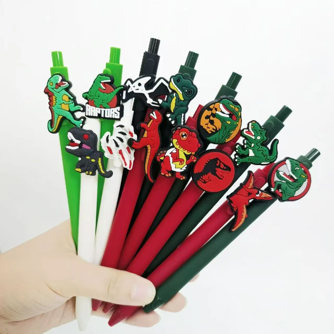

12Pcs dinosaur series patch pen PVC soft patch ballpoint pen, student school season signature gift pen, random style