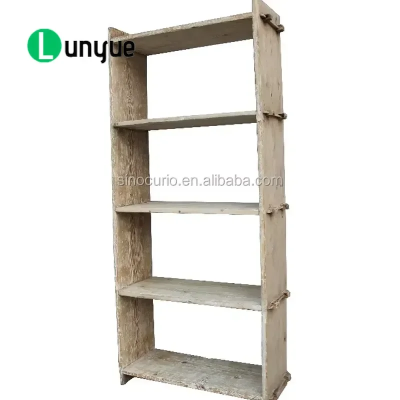 Chinese Retro Style Antique Recycled Wood Wall Shelf Natural Bookcase Display Rack for Living Room Bedroom Home Decor Storage
