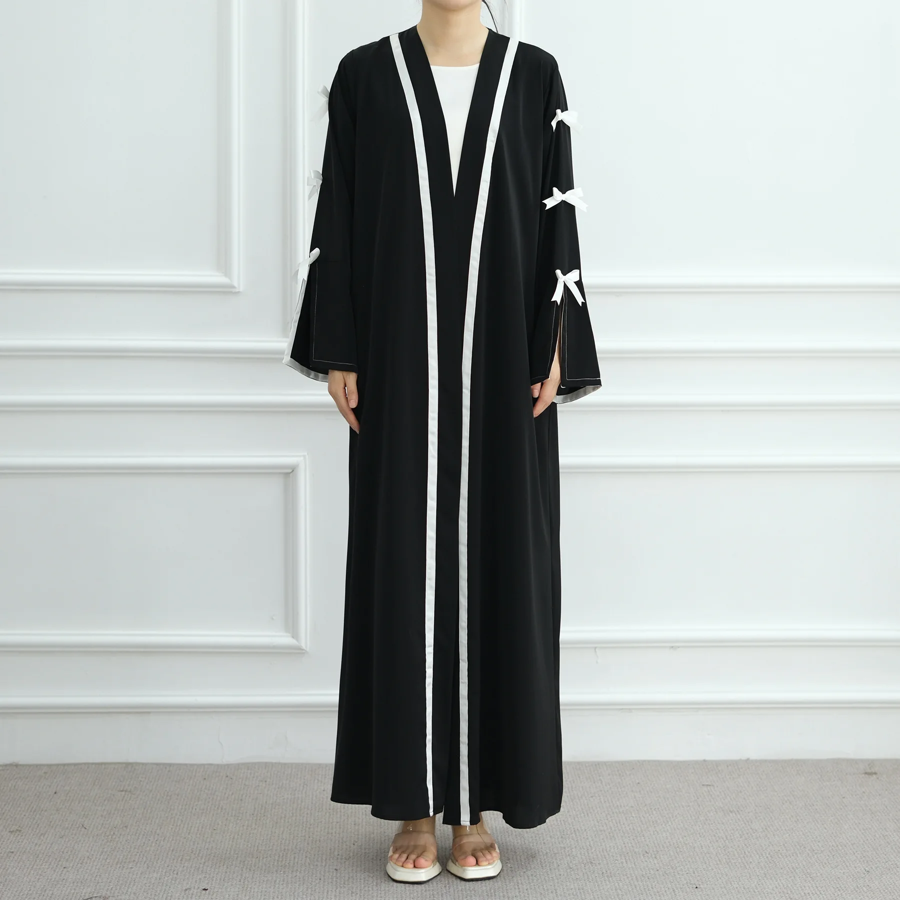 

Eid Abaya Muslim Women Bow Dress Jalabiya Vestidos Largos Ramadan Morocco Dubai Long Robe Party Kaftan Kebaya Kimono Cardigan