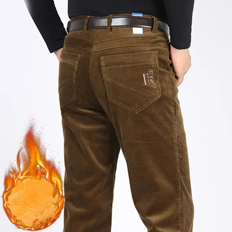 

Casual Pants Straight Loose Fleece Thicken Warm Winter Pants Men Corduroy Men Trousers Plus Size 40 42 44 2018 New