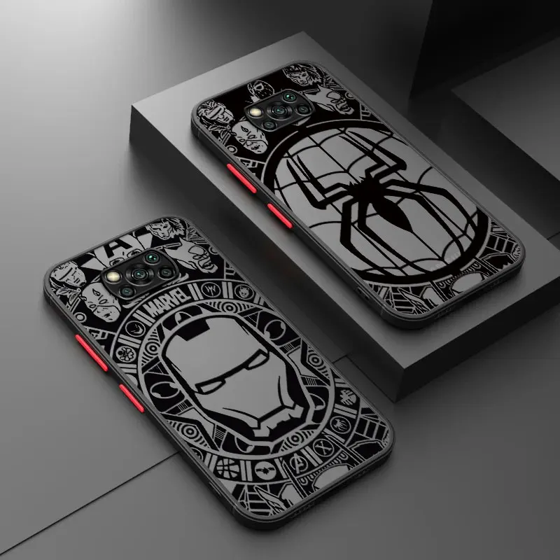 Marvel Iron Man Sqiderman Back Phone Case for Xiaomi Poco X3 NFC F3 F4 GT C40 M3 X4 Pro M5s M4 5G Cover Shockproof Matte