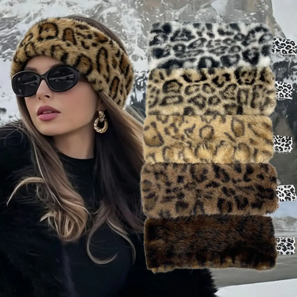 High Quality Faux Fur Faux Fur Headband Soft Leopard Print Leopard Headband Stretchy Band Y2K Elastic Hairband
