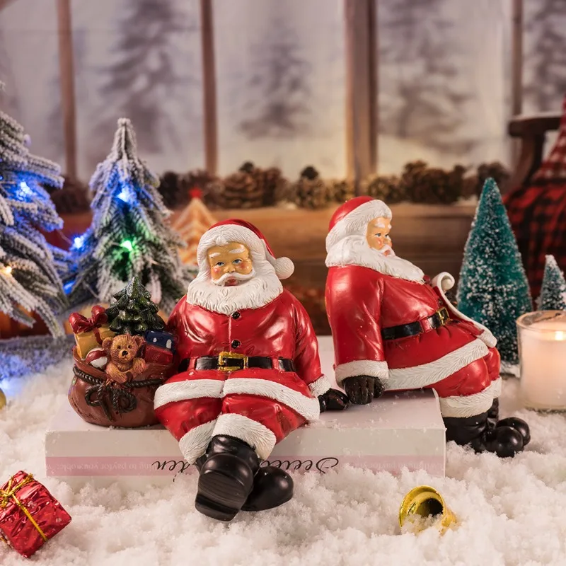 Nordic Light Luxury Art Style Resin Santa Claus Sculpture Ornament Exquisite Craft Figurine, Stylish Home Decor For Xmas Display