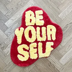 Be Your Self Shape Tufted Rug Room Anti-Slip Trippy Bedroom Handmade Flocking Rug Carpet Living Room Entrance Rug Home Decor