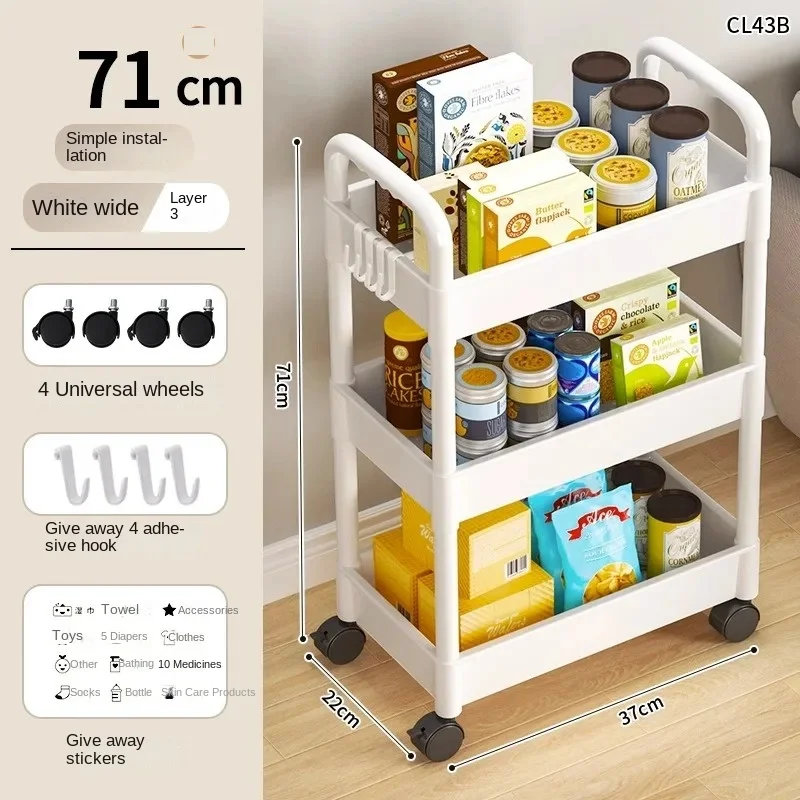 Rak penyimpanan keranjang kecil, rumah tangga multi-lapisan rak penyimpanan lantai ke lantai dapur kamar tidur kamar mandi dengan roda