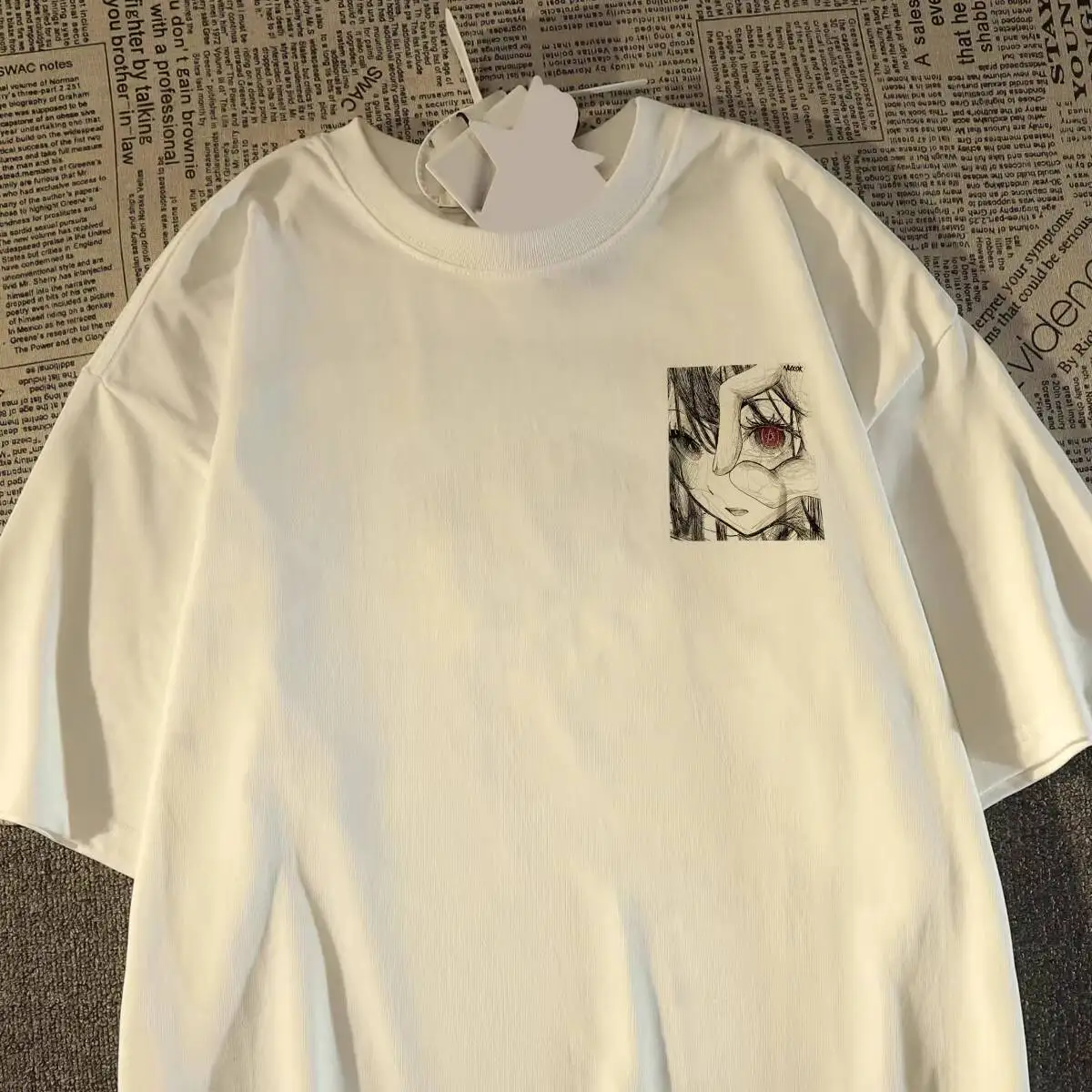 Cartoon Print T-shirts Men's American High Street Dark Anime Character Cotton Short Sleeve T Shirt