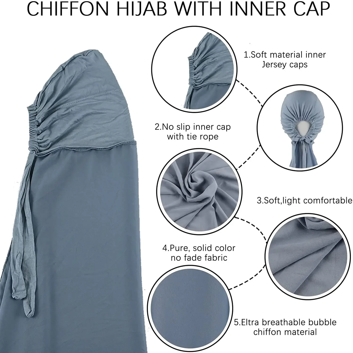 Lenço liso do Chiffon Underscarf Xale com Jersey, Islam Inner Scarf, Headband, estiramento Hijab, Headwrap Cover, Jersey, Cap