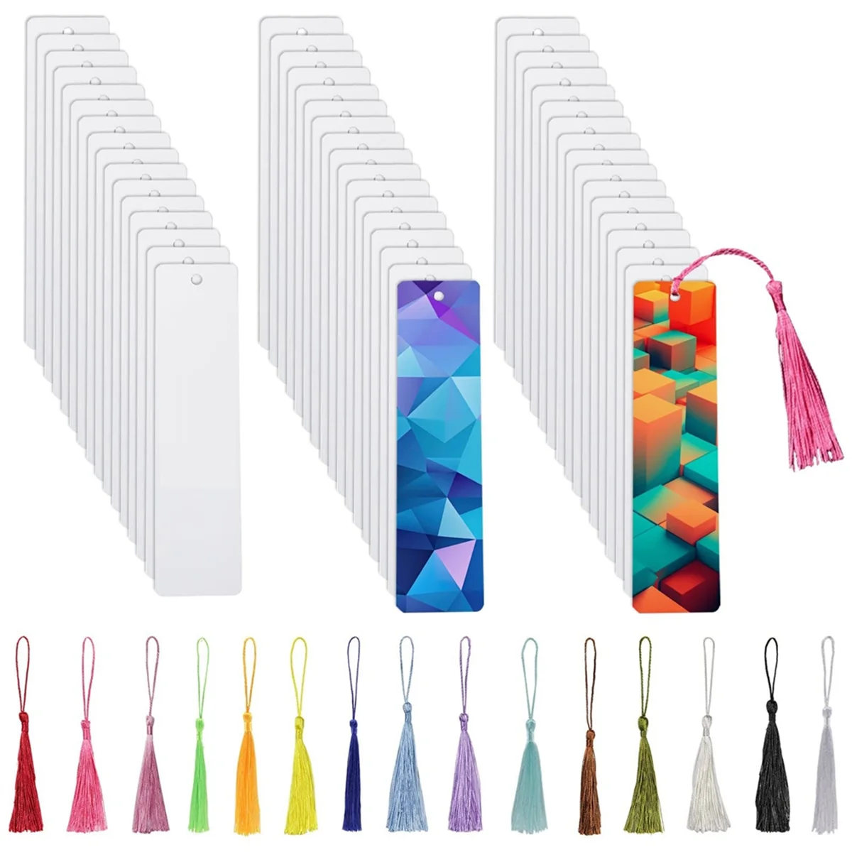 

50Pcs Sublimation Bookmark Blank Heat Transfer Aluminum Metal Bookmarks Bulk DIY Bookmarks with Hole and Colorful Tassel