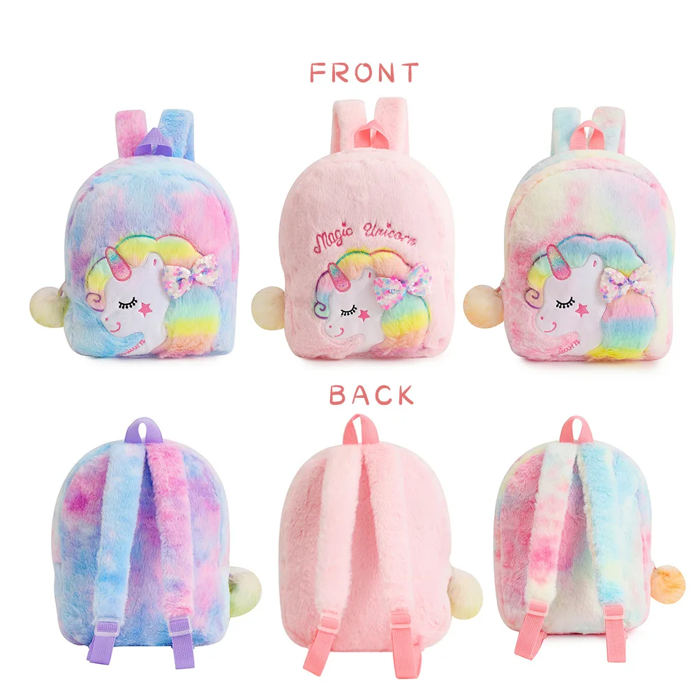 Colourful Bowknot Unicorn Kids Bag for Girls Back To School Cute Plush School Backpack Toddler Child Back Bag Sac A Dos Scolaire