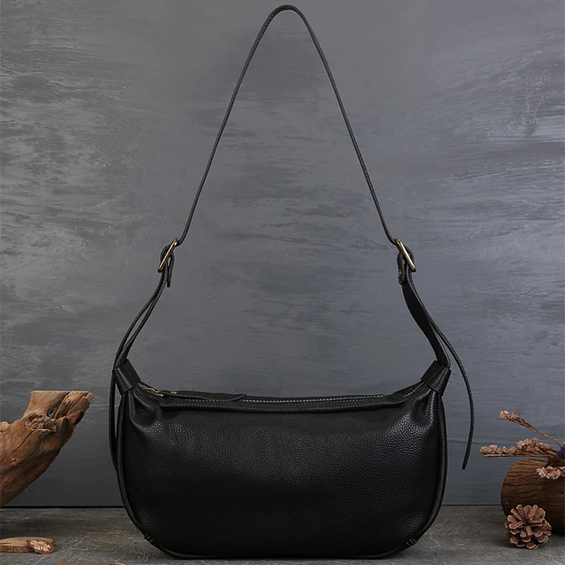 

Minimalist Casual Style Purse Women Black Genuine Leather Cowhide Crossbody Shoulder Bag Timeless Fashion Hobo Bags
