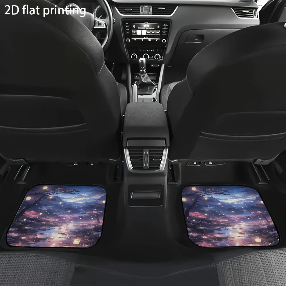 4pcs Car Floor Mats, Cherry Blossom Stream Lantern Pattern Universal Fit Washable Interior Accessories For Front And Rear Seat D