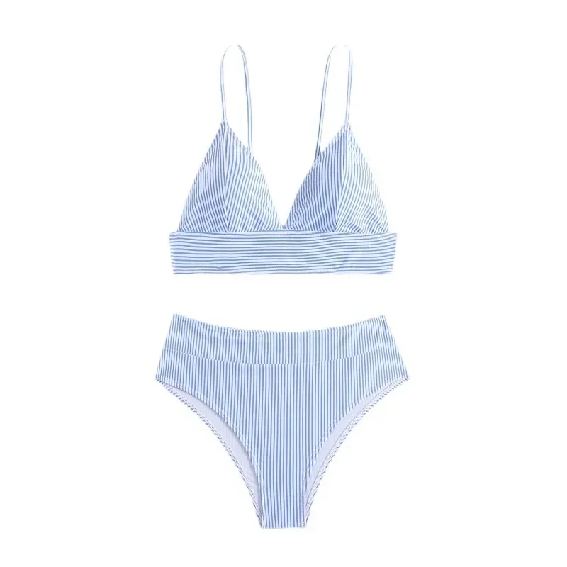 2025 nuevo estilo, venta rápida, Bikini con estampado a rayas, traje de baño separado Sexy para mujer, conjunto de Bikini de dos piezas para playa
