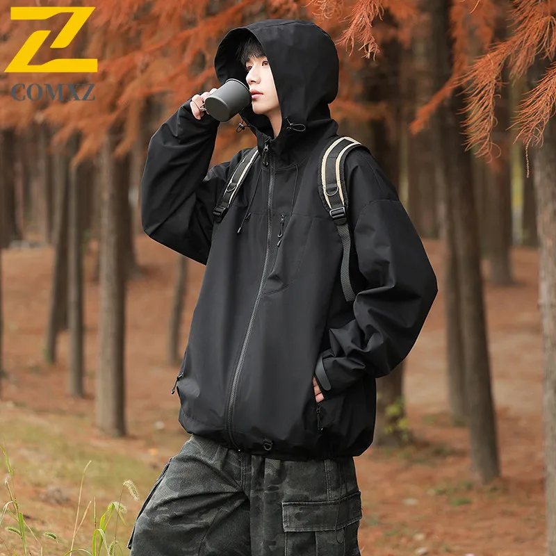 

2025 Autumn Men's Hooded Jacket Mountain Windproof Waterproof Outdoor Mountaineering Jackets Brand Casual Sports Windbreaker