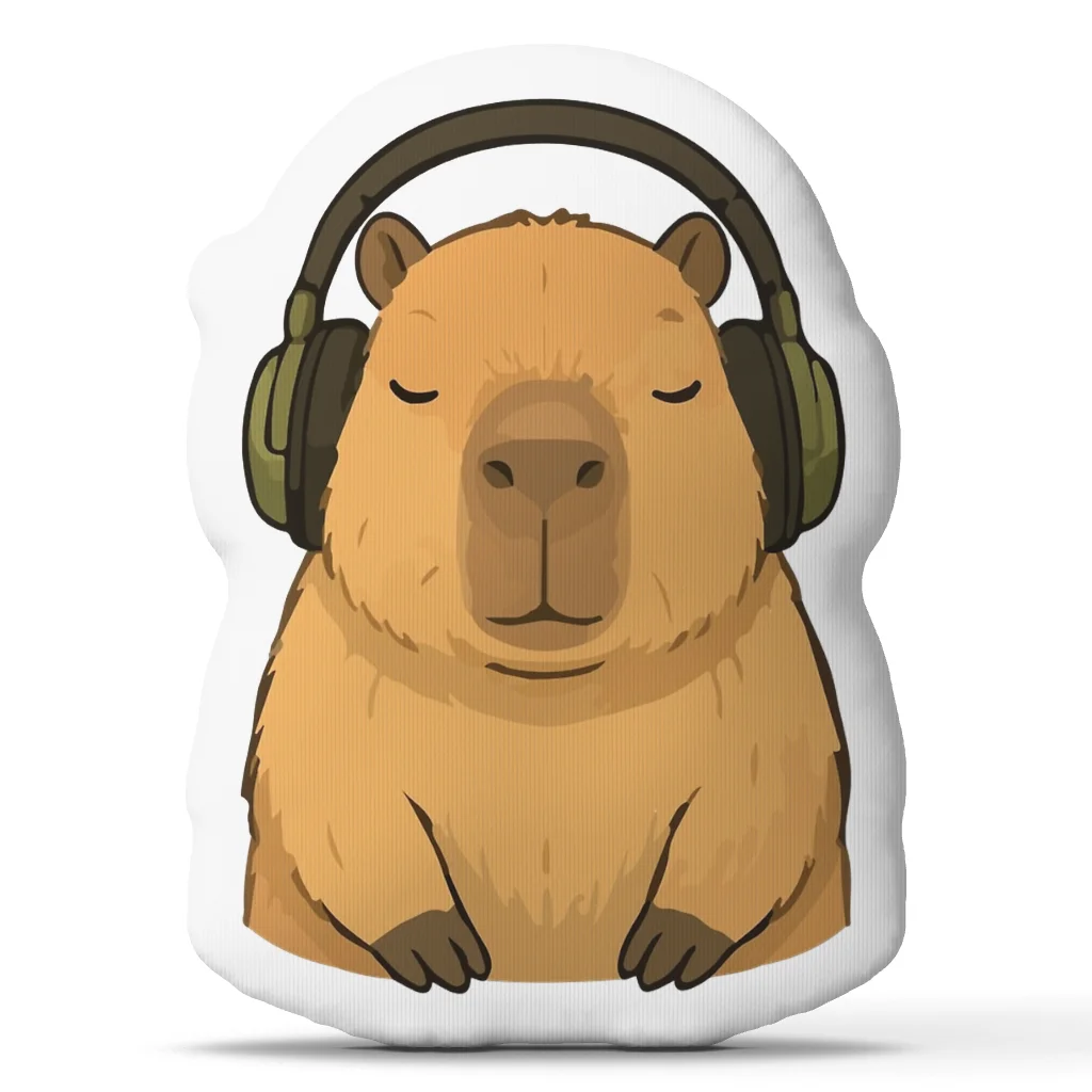 Capybara Headphones Throw Pillow Cartoon Music Cushion Irregular Stuffed Decorative Pillow Cute Animal Home Decor Sofa Gift