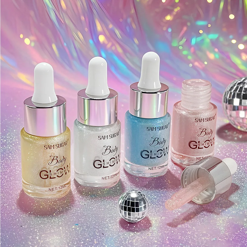 زجاجة قطارة زيت متوهجة للوجه والجسم، مكياج سائل لامع للحفلات والنوادي، لمسة نهائية مشعة