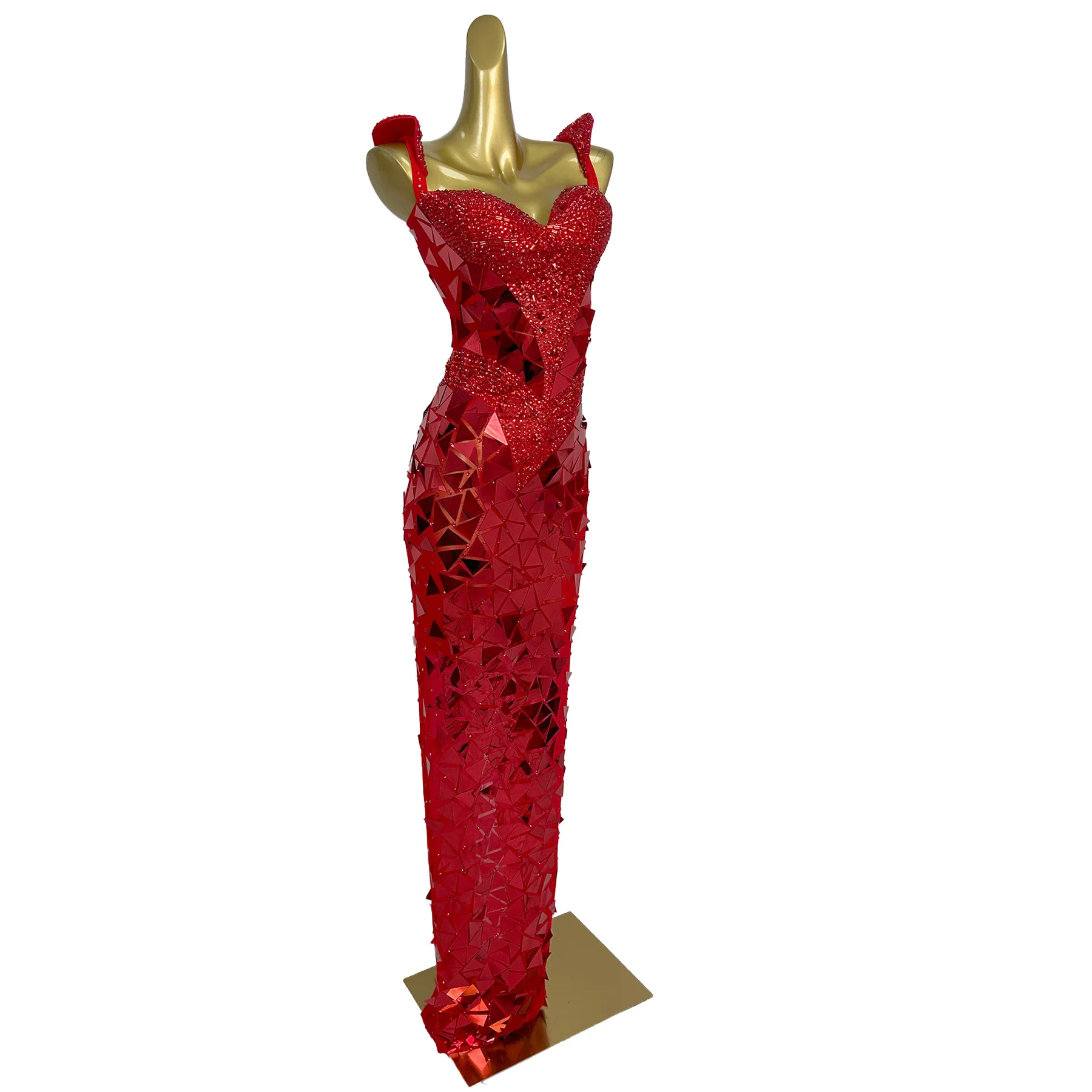 Hongjingpian Gorgeous Red Evening Dress Sparkling Diamond Geometric Mirror Dress Christmas Halloween Birthday Cruise Party Dress