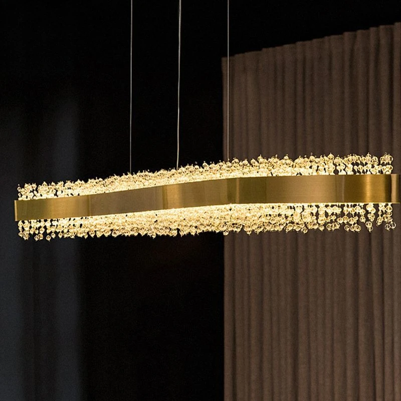

Italian minimalist postmodern light luxury crystal restaurant bar chandelier strip designer k9 crystal study chandelier