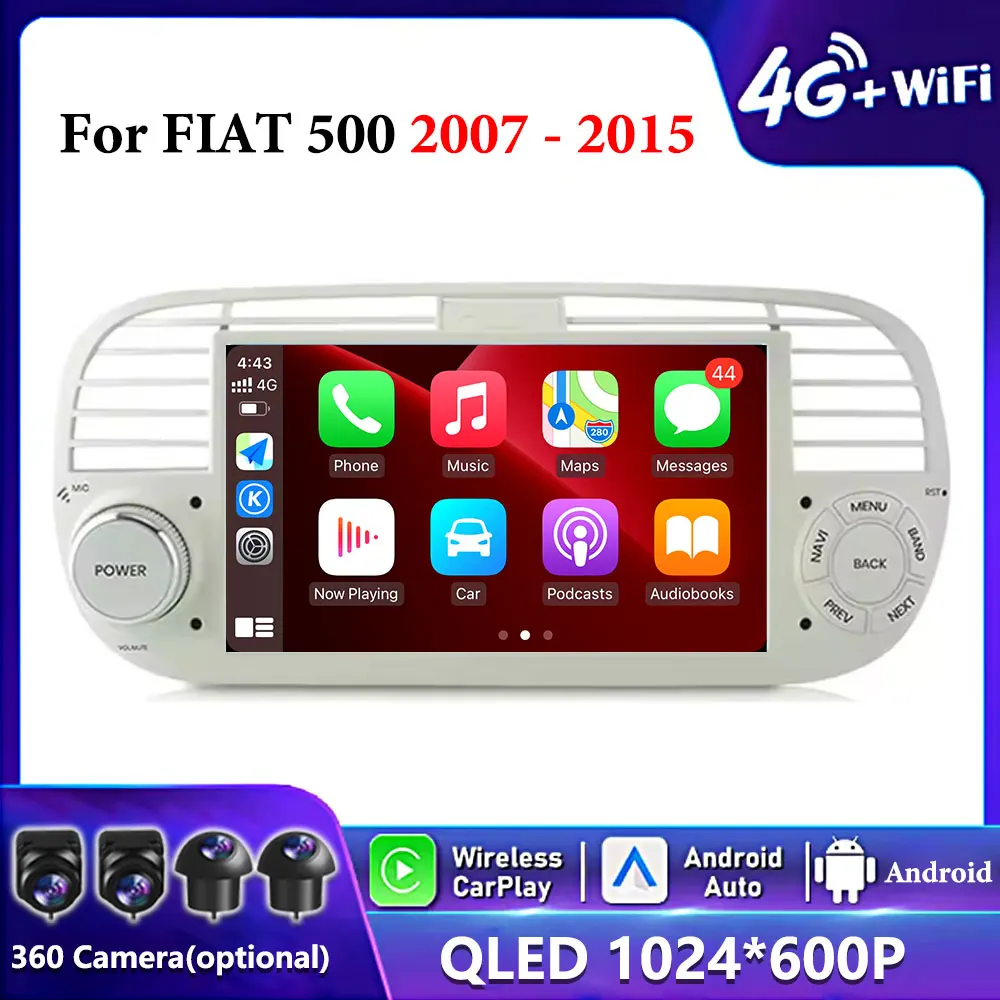 

Android Auto Carplay Car Radio Stereo 7" For FIAT 500 2007 - 2015 Multimedia Player 4G Wifi BT GPS Navigation360 Camera DSP