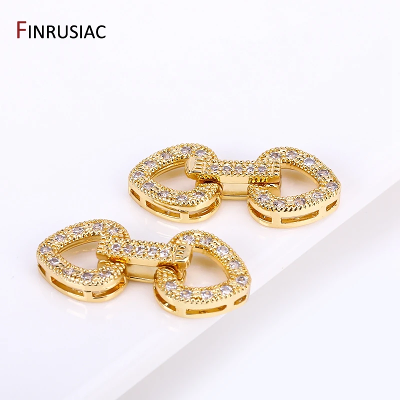 18 Karat vergoldete Zirkon quadratische/herzförmige Perlen verschlüsse für die Herstellung von DIY-Schmuck, Zubehör für Messing-Metall-Nacklace-Steck verbinder