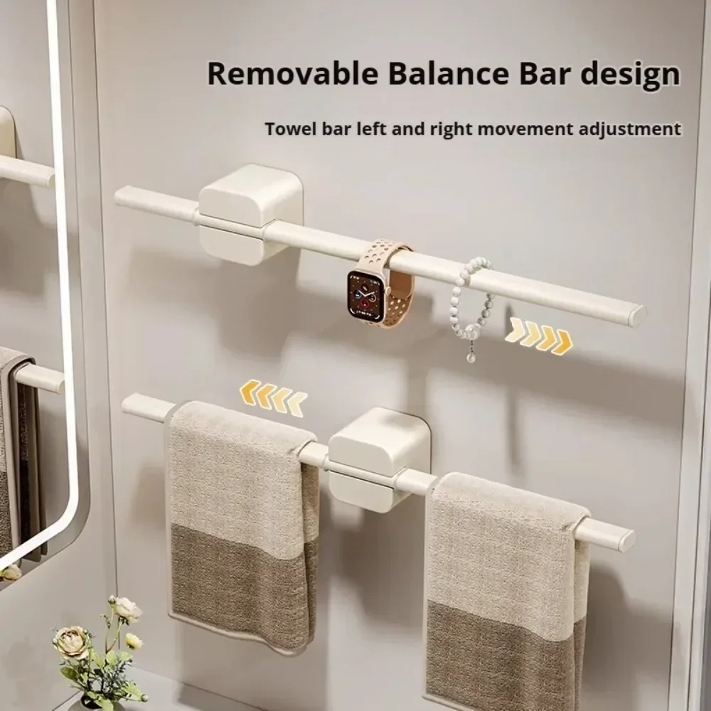 Bathroom Towel Bar Cream White Without Punch Home Storage Rack Hand Towel Holder Wall Mounted Hanging Pole Balance Bar Gadgets