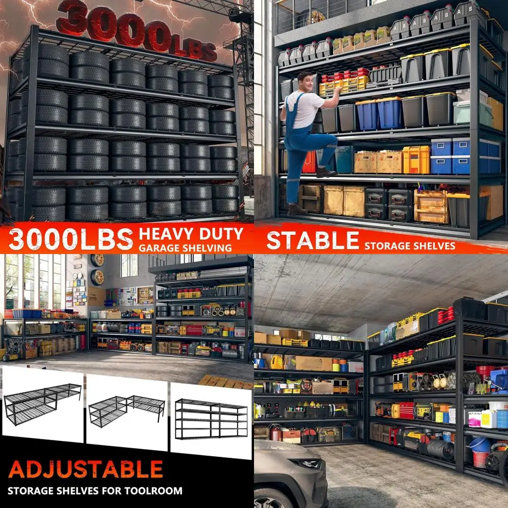 60 Heavy-Duty Metal Garage Shelving, 5-Tier Adjustable Storage Rack, 3000 lbs Capacity