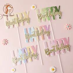 New Arrivals Pink Blue Paper Happy Birthday Cake Topper Kids Favors Children Gifts Cake Decoration Decorating Party Supplies