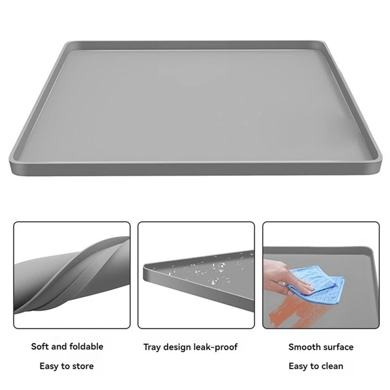 BABZ Refrigerator Floor Protector Mat 24x24, Mini Fridge Silicone Drip Tray for Washer Dryer Laundry Guard Gray