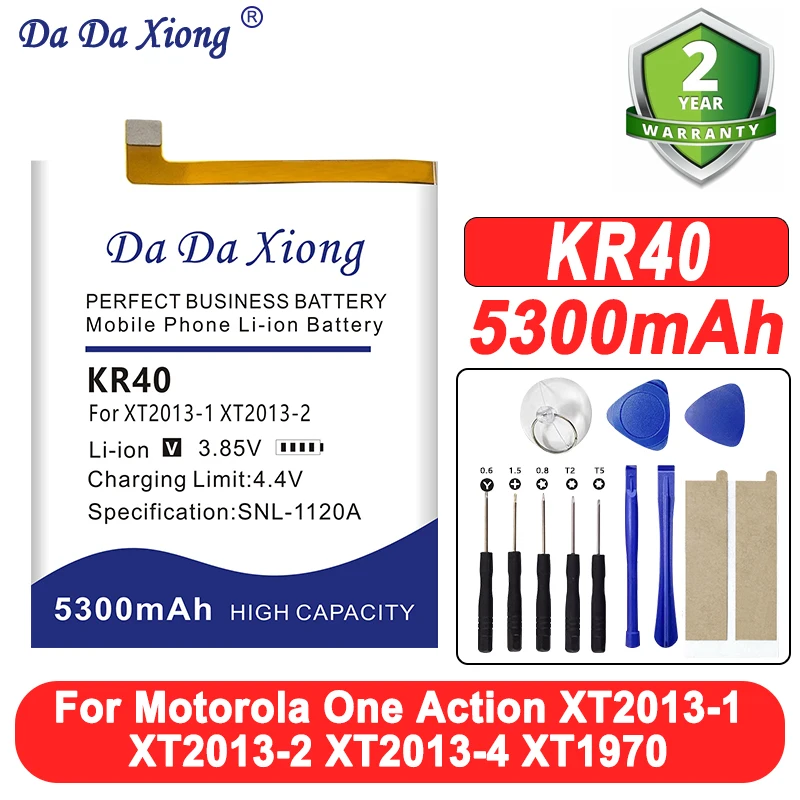 100% New KR40 5300mAh Battery For Motorola Moto One Action XT2013-1 / One Vision XT1970-1 Phone Batteries +Tools