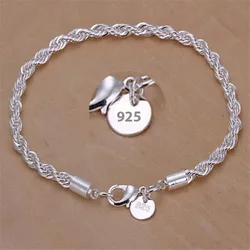 New High quality 925 Sterling Silver 4MM Women Men chain Male Twisted Rope Bracelets Fashion Silver Jewelry Gifts