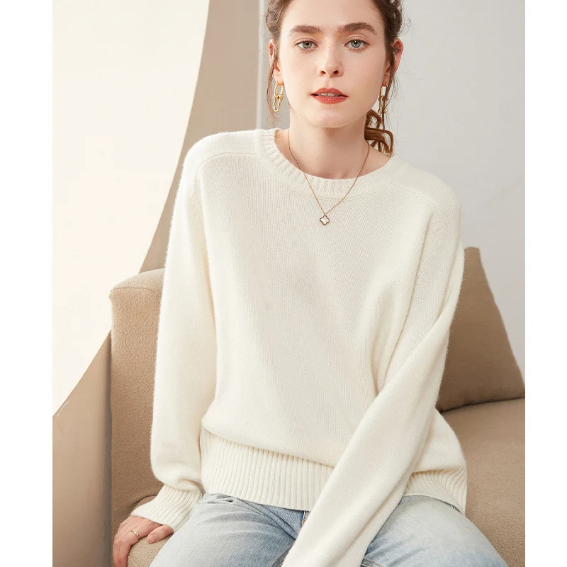 

2022 Hot Sale Winter New Women's 100% Pure Cashmere Sweater O-neck High Quality Soft Female Loose Thickened Knitted Pullover